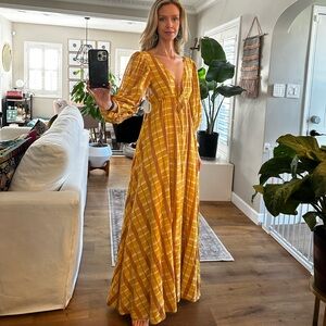 Staud Plaid Print Maxi Dress Marigold